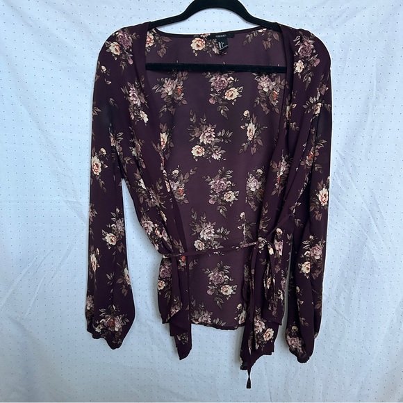 Purple Floral Printed Button Wrap Blouse - Picture 6 of 7